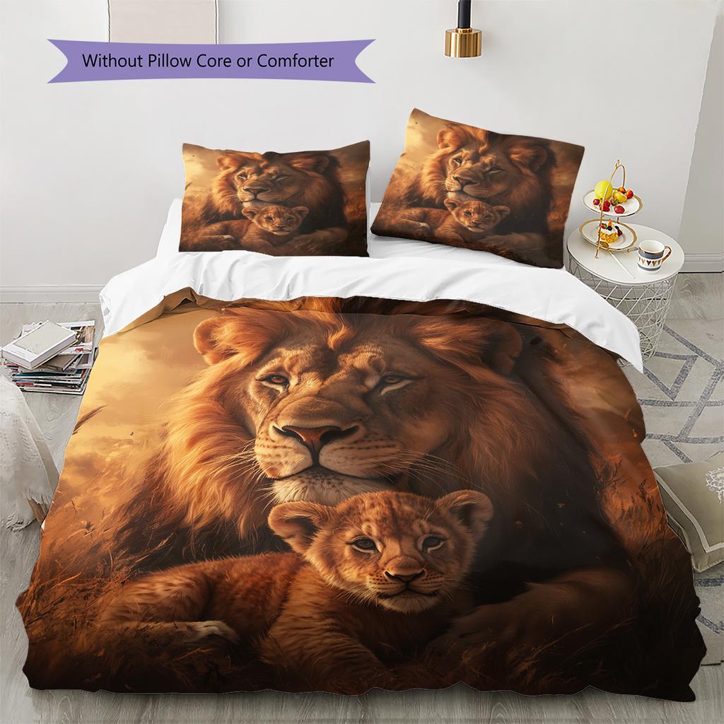 Brown Lion Pattern Bedding Home Decoration Birthday Gift (1 * duvet cover + 2 * pillowcase, without core)