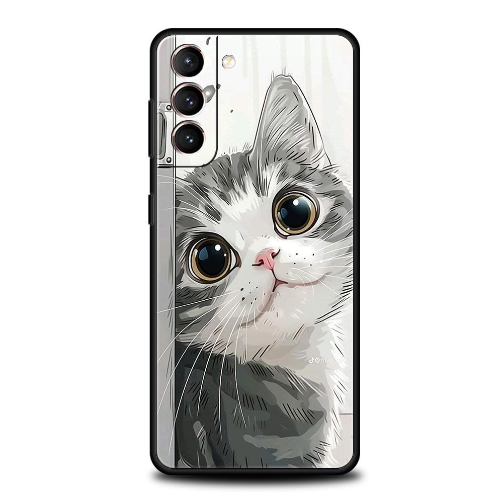 Чехол для телефона 'Повседневная жизнь милых кошек' Для Samsung Galaxy S26 Ultra S25 Plus S24 FE S23 S22 5G S21 S20 Черный Мягкий