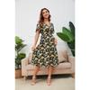 YYFS Women's Fashion Summer Spring Flower Pattern Print Short Sleeve V-Neck High Waist Casual Dresses