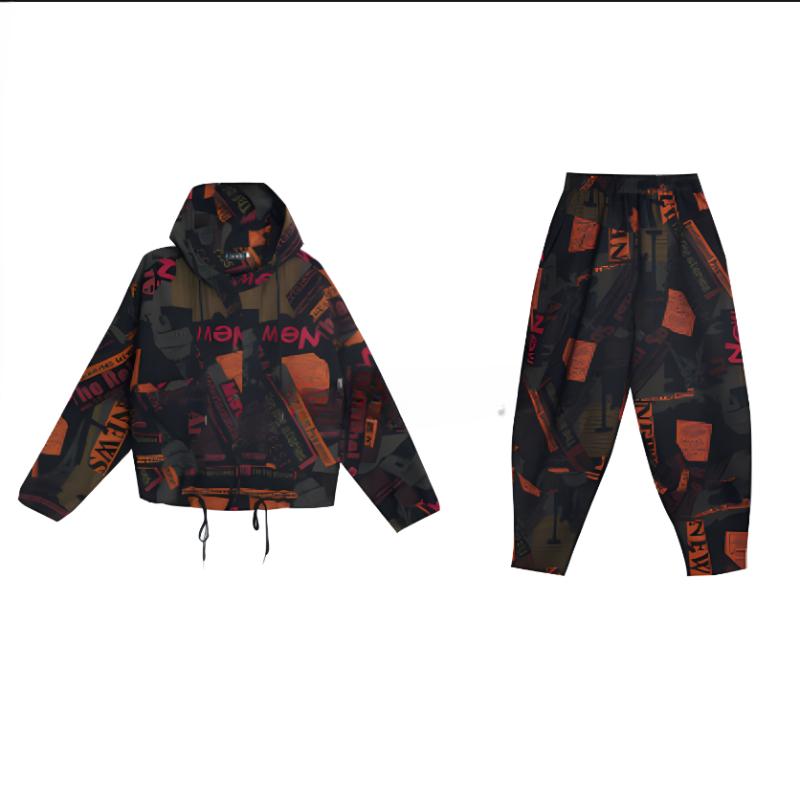 Костюм в стиле ретро больших размеров для женщин на весну и осень, свободный повседневный модный темпераментный пиджак с капюшоном, костюм из двух частей