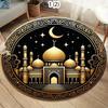 Luxury Islamic Round Area Rug with Golden Mosque Lantern Moon Star Print Decorative Floor Carpet for Ramadan Home Decor