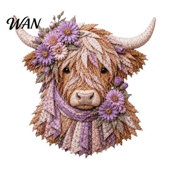 Highland Cow Sewing Kit 3D Layered Fabric Art DIY for Adults, Beginner-Friendly Decorative Animal Portrait Diy Quilt Craft Set, Handmade Farmhouse
