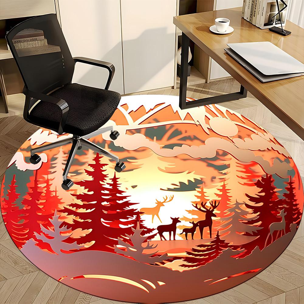 1pc Forest Scene Ornament Chair Carpet for Office, Soft, Non Slip Polyester Mat, Office, Entryway, Living Room, Bedroom