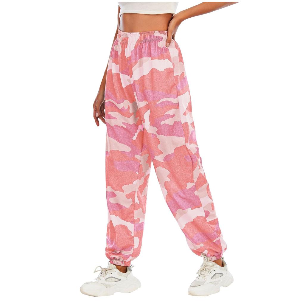 Женские мешковатые спортивные штаны с эластичной резинкой на талии и камуфляжным принтом, брюки для бега
