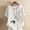 Women's Fashion Penguin Prined Round Neck Short Sleeve T-shirt Casual Cotton Linen Graphic Shirt Leisure Loose Summer Blouse Tops