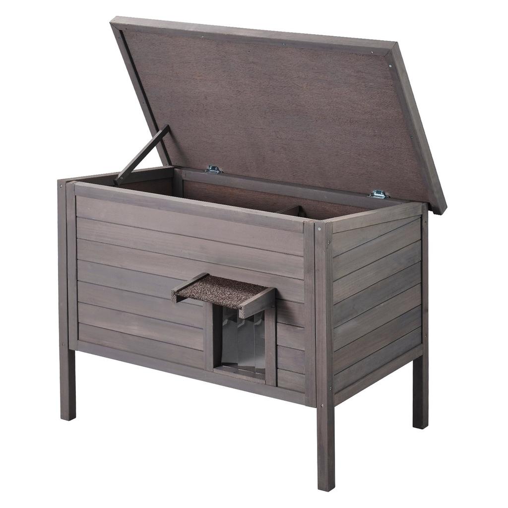 Outdoor Cat House Wooden Feral Cat Shelter with Roof & PVC Door Flaps