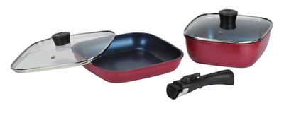 Набор кухонной посуды Pearl Metal из 5 предметов, квадратный, с синим покрытием Diamond Coat, красный, совместимый с IH, для духовки, стек Plus HB-5920