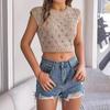 HNXC Spring Summer Hollowed-out Leaf Crop Crop Knit Top for Women's Vacation