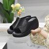 Женские сандалии, женские тапочки, черные шлепанцы на танкетке и платформе с открытым носком, женские ортопедические пляжные шлепанцы на толстой подошве на высоком каблуке