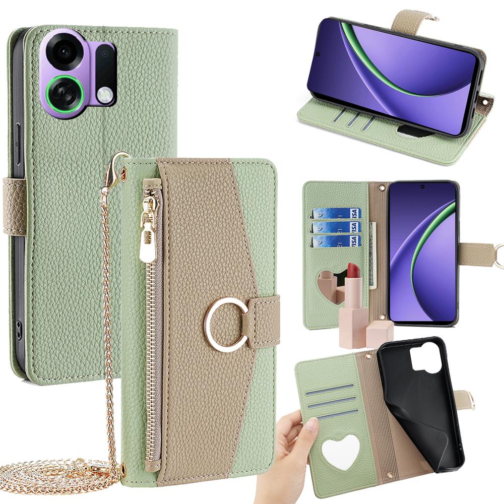 For Oppo K13 Turbo Pro 5G Case Mirror Wallet Leather Phone Cover with Chain Shoulder Strap