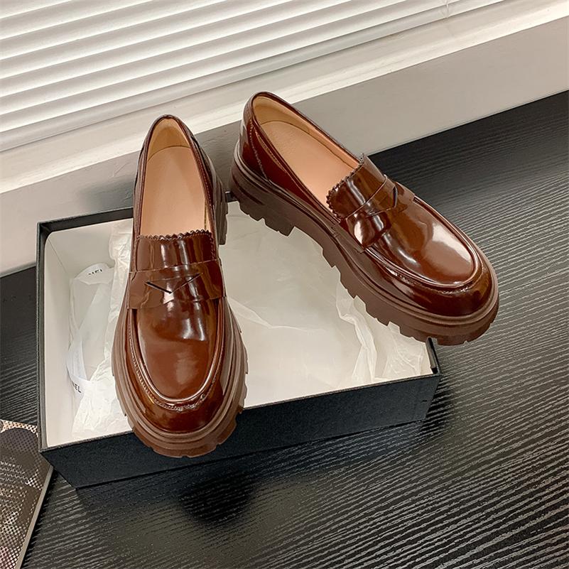 Meotina Лоферы, женские туфли из натуральной кожи на высоком каблуке, повседневные туфли-лодочки с круглым носком, женская обувь на толстом каблуке, весна 2022, коричневого цвета