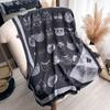 Funny Kitten Cat Head Cute Print Fashion Tencel Cotton Women'S Sunscreen Scarf Double-Sided Shawl
