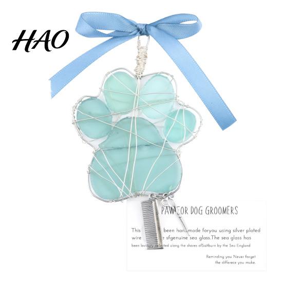 Sea Glass Collector Ornament Handmade Ornament, Snowflake Gnome Christmas Tree with Bowknot, Coastal Sustainable Holiday Decoration Style Dog