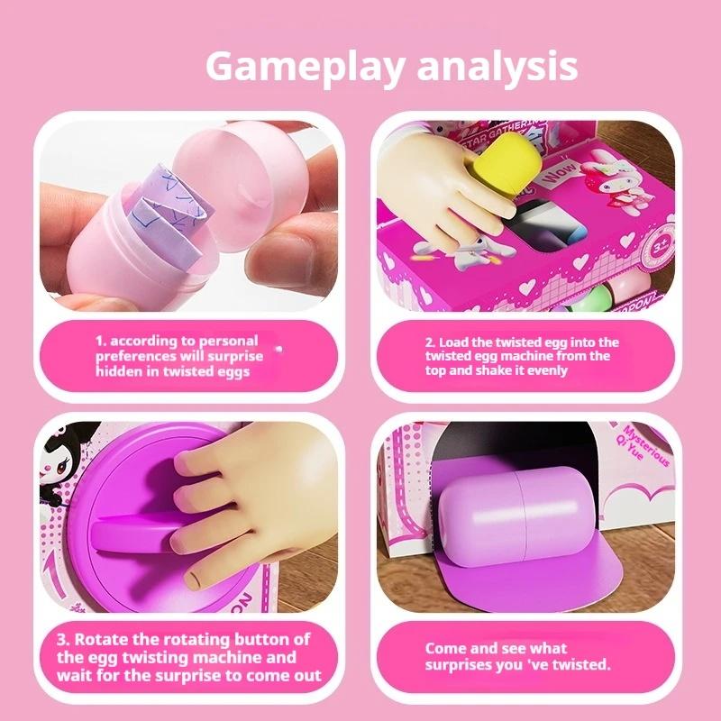 Sanrio Детский мультфильм Мелодия Крутящаяся машина для яиц Мини-кукла Хватающая куклу машина Сделай сам Веселое яйцо Слепая коробка Игрушка Детские подарки-сюрпризы