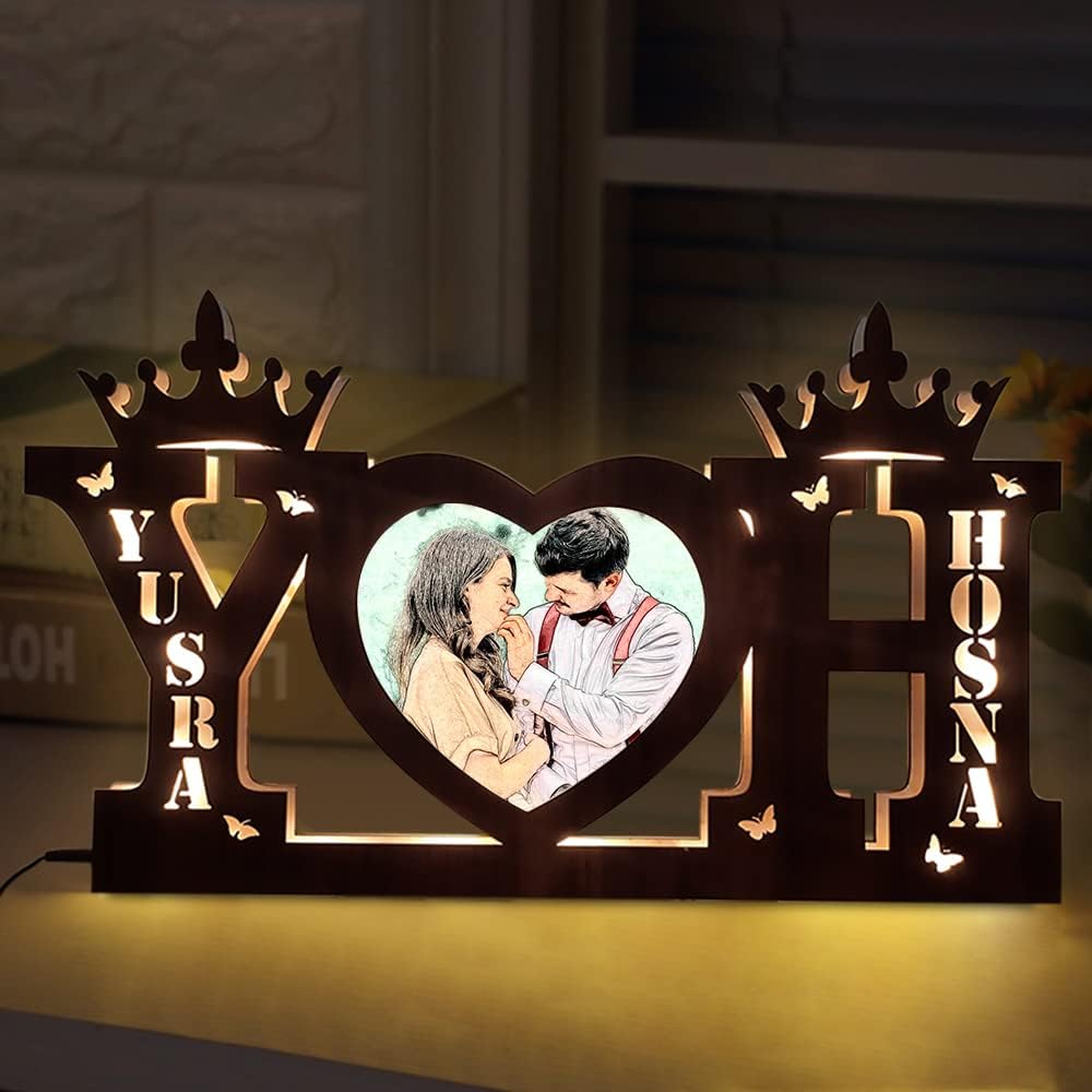 Персонализированная лампа с буквами фамилии, акриловый подвесной настенный светильник, светодиодная лампа с фотографиями и именами для спальни, гостиной (Коричневый свет - полный