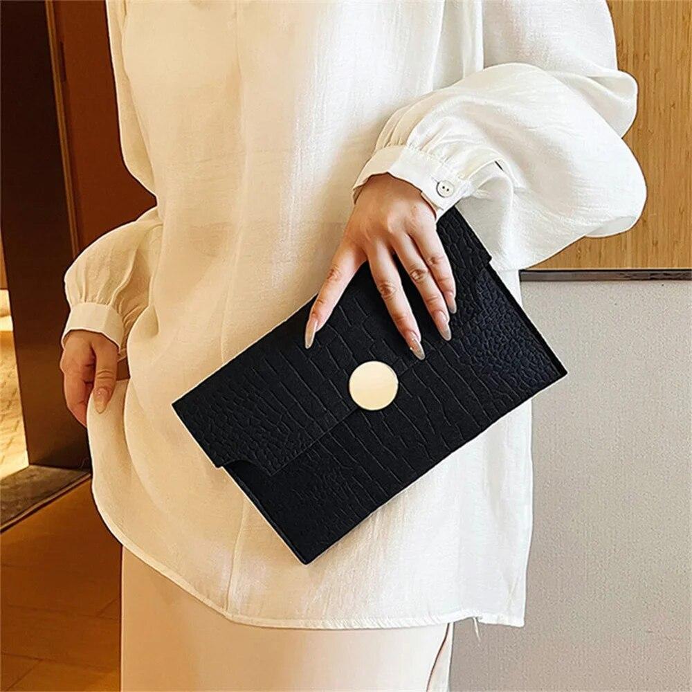 Casual Ladies Clutch Bag New Minimalism Handheld Envelope Bags Felt Indentation Handbag Solid Color Business Women's Bag