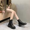 Модные новые черные короткие ботинки в британском стиле с толстой подошвой и толстым каблуком для весны и осени, классическая повседневная женская обувь.