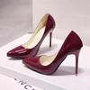 New Solid Color Pumps Women High Heel Shoes Female Fashion Patent Leather Sexy Pointed Toe Thin Heel Wedding Shoes Size 44