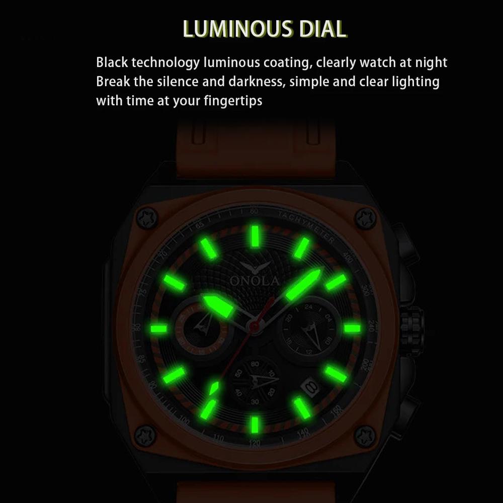 2024 New Watch Square Dial Men Fashion Business Waterproof Sports Watches Chronograph Luminous Leisure Quartz Wristwatch
