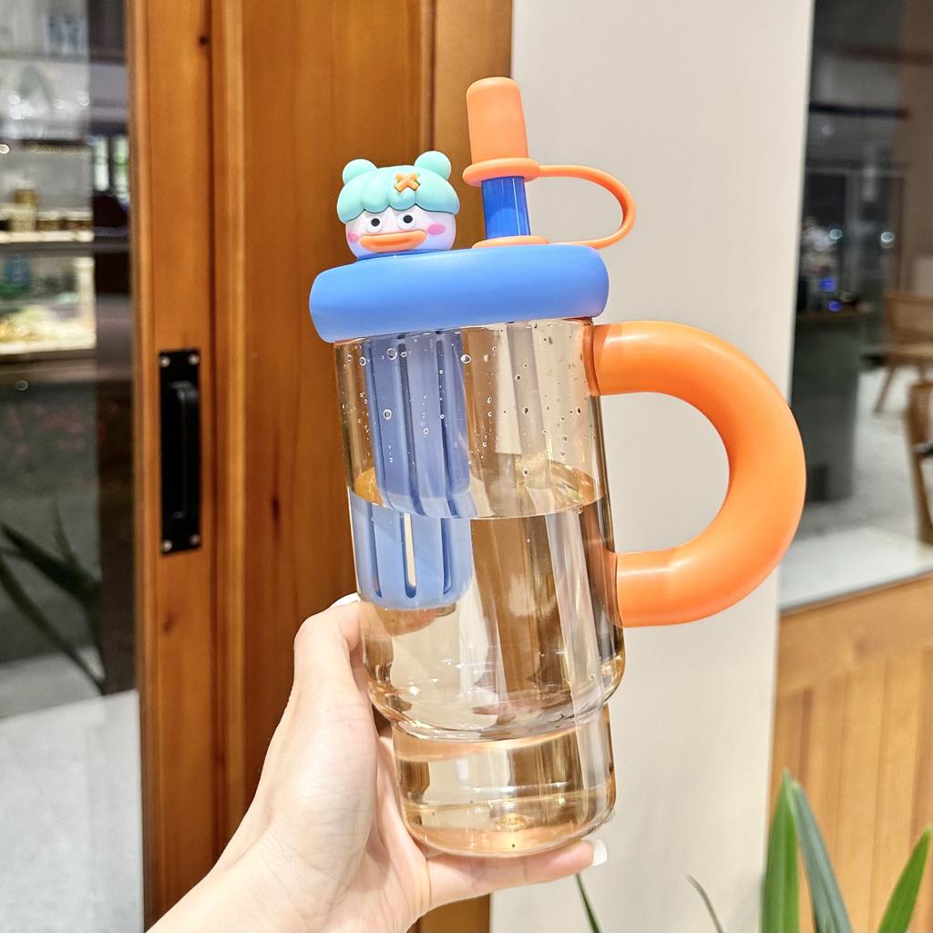 Large capacity Bingba straw cup outdoor portable high temperature resistant handle plastic cup