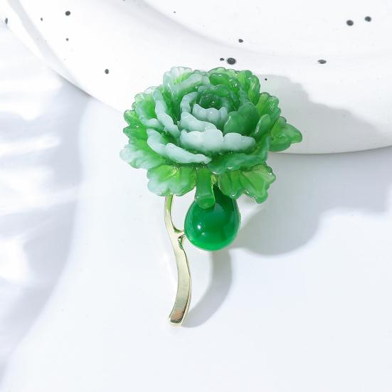 Брошь-булавка Зеленый пион Смола Не ржавеющая брошь Реалистичный вид Лацкан пиджака Значок для платья Ювелирный аксессуар