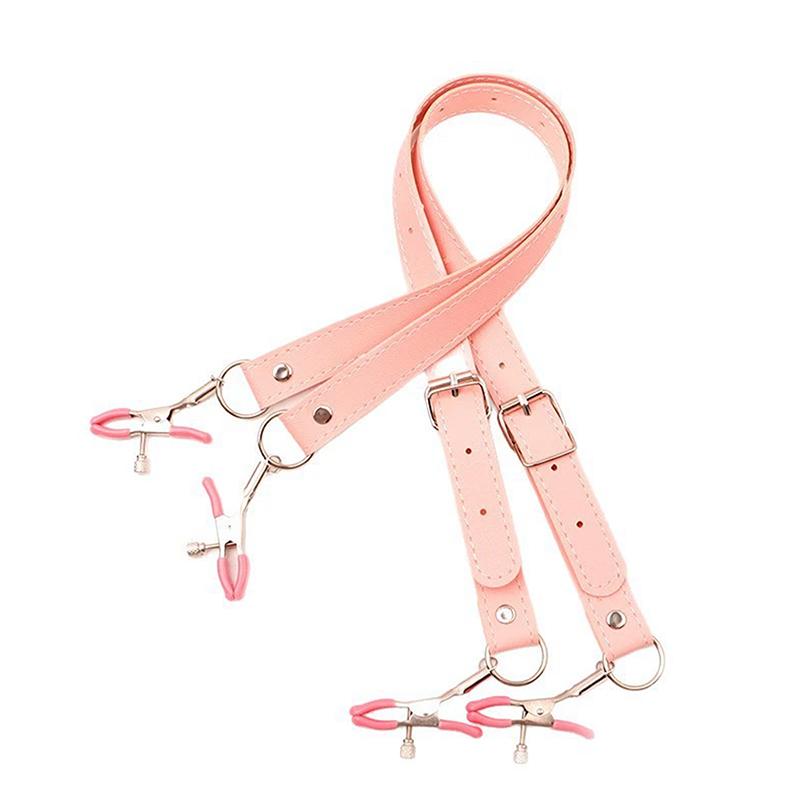 PU Leather Strap Harness with Nipple Clamps for Women BDSM Slave Fetish Bondage Restraints Labia Clips Erotic Accessory Sextoy