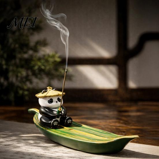 Desk Incense Burner Fishing Panda Stick Holder, Leaf Boat Burner, Ash Catcher Holder Tray for Yoga Meditation Spa Room Decoration