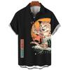 Fashion Men's Clothing Cool Samurai Cat Tops Summer New Men's Clothing Casual Short-Sleeved Anime Loose Blouse Hawaiian Shirts