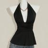 Sleeveless Lace-up Dots Camisole Deep V Neck Hanging Neck Top Halter Ruffle Vest  Summer