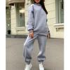 Streetwear Fashion Solid Color Hooded Sweatshirt Women Autumn Winter Casual Loose Fit Long Pants Sporty  Two-piece Set 29881