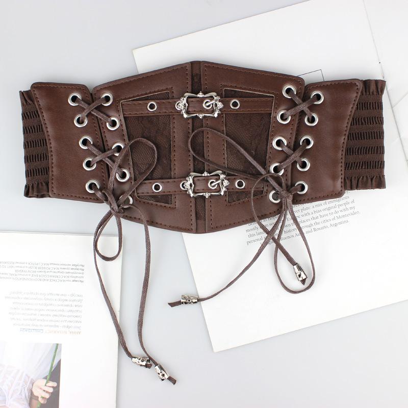 Gothic Waist Belt Gothic Elastic Lace Belt Cummerbunds Belts Pu Leather Corset Waist Belt For Clubbing Night Outs Shirt Dress