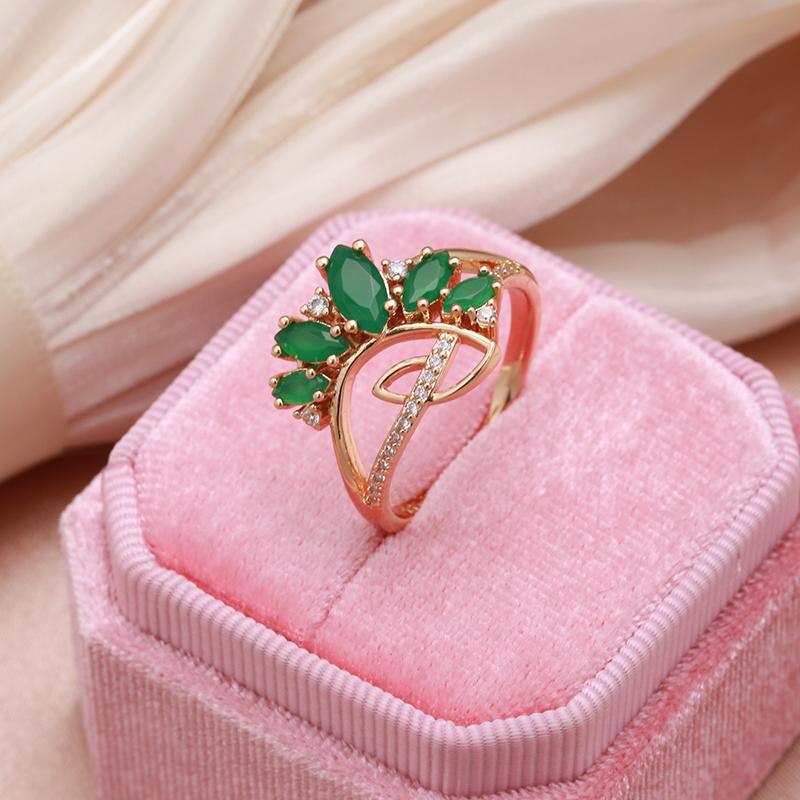 Женское винтажное кольцо Kinel из розового золота с зеленым цирконом, уникальный дизайн, свадебные украшения для невесты