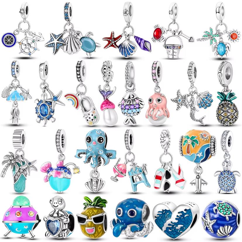 Покрытые медью летние шармы-подвески в виде морских черепах, морских звезд, осьминогов, бусины подходят для оригинального браслета-бэнгла, шарм для DIY, женские украшения, подарок