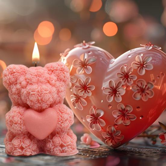 3D Rose Bear Mold Teddy Bear Candle Making Mold Flexible Silicone Casting Mold for DIY Handmade Soaps Candles Epoxy Resin Plaster Crafts