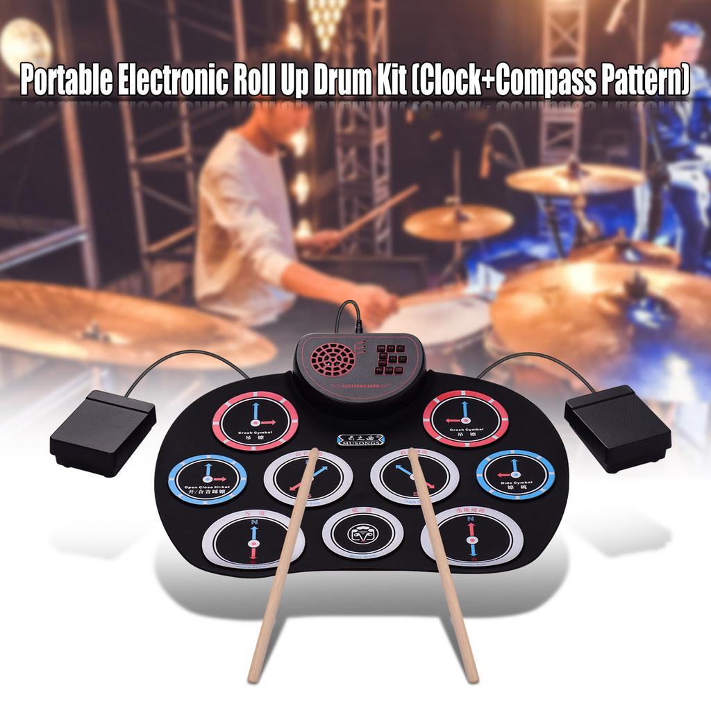 Портативный электронный барабан Roll Up Drum, силиконовый, для практики, встроенный динамик, аккумуляторная батарея 1200 мАч