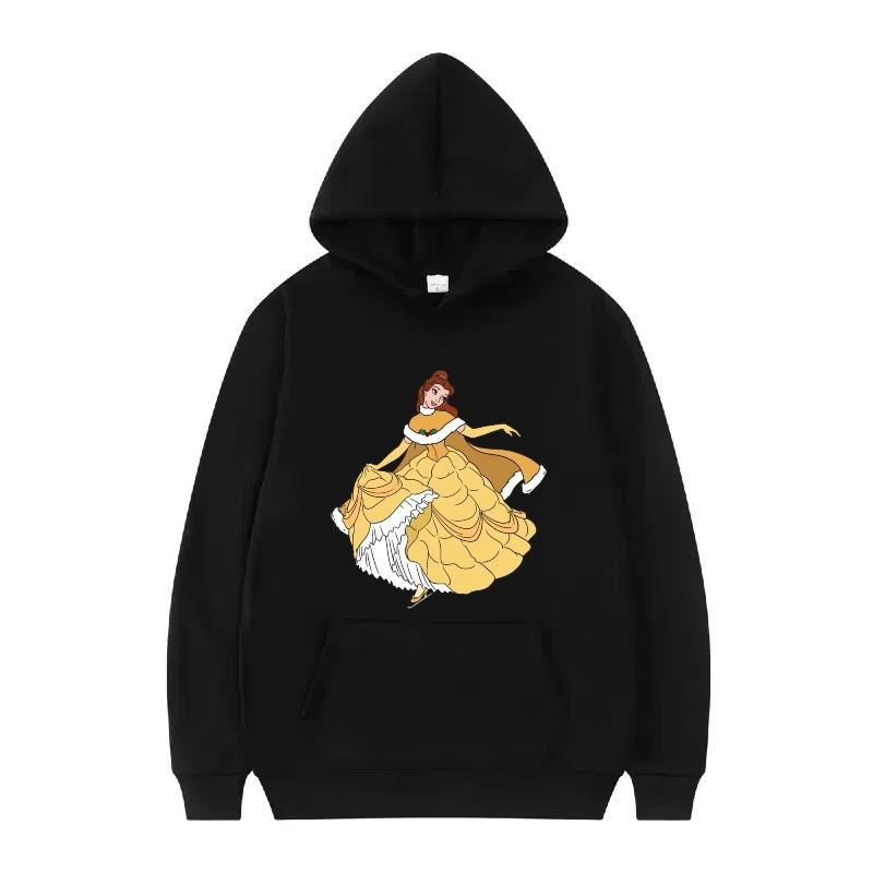 Disney Beauty And The Beast Princess Pattern Woman Loose Black Autumn Tops Clothes Pullovers Ladies Cheap Y2k Hoodies Men Sporty