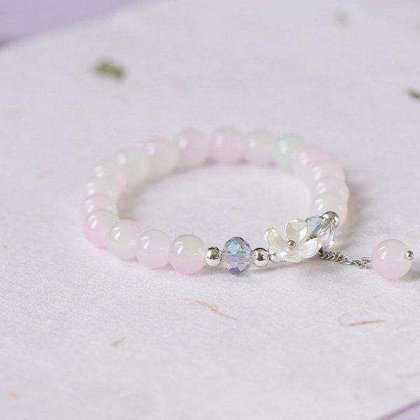 Fashion Korean White Flower Purple Beaded Bracelet for Women Charm Crystal Beads Elastic Adjustable Bracelet Friendship Jewelry
