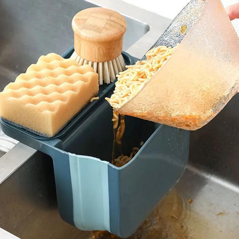 Kitchen Sink Retractable Drain Basket Suction Cup Hanging Storage Rack Kitchen Waste Pool Dry and Wet Separation Trash Organizer