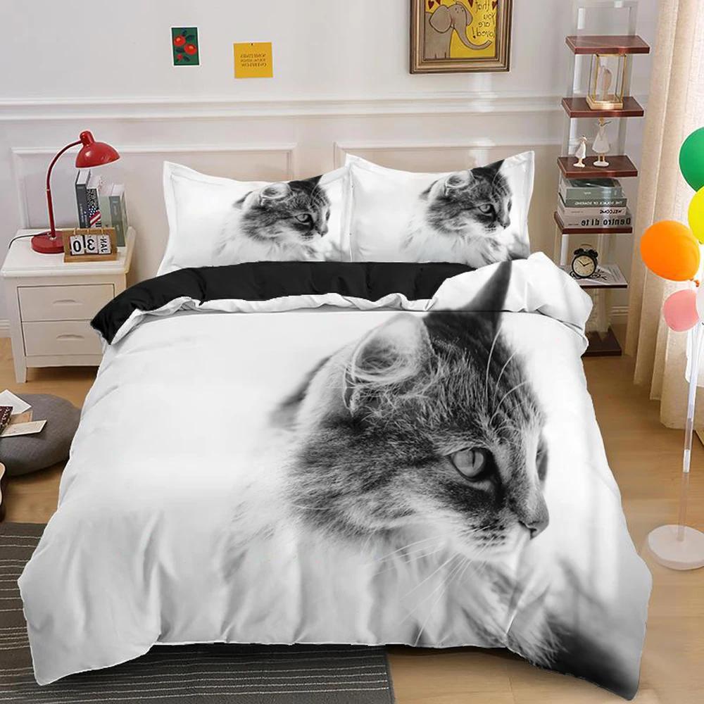 Lovely Pet Cat Bedding Set Cute Kitten Duvet Cover With Pillowcase Single Bed Sets Queen King Size Animal Polyester Quilt Covers
