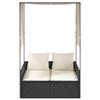 VidaXL Chaise longue double avec toit et rideaux noir résine tressée, transat, lit de jour d'extérieur, lit de jour de 4002755