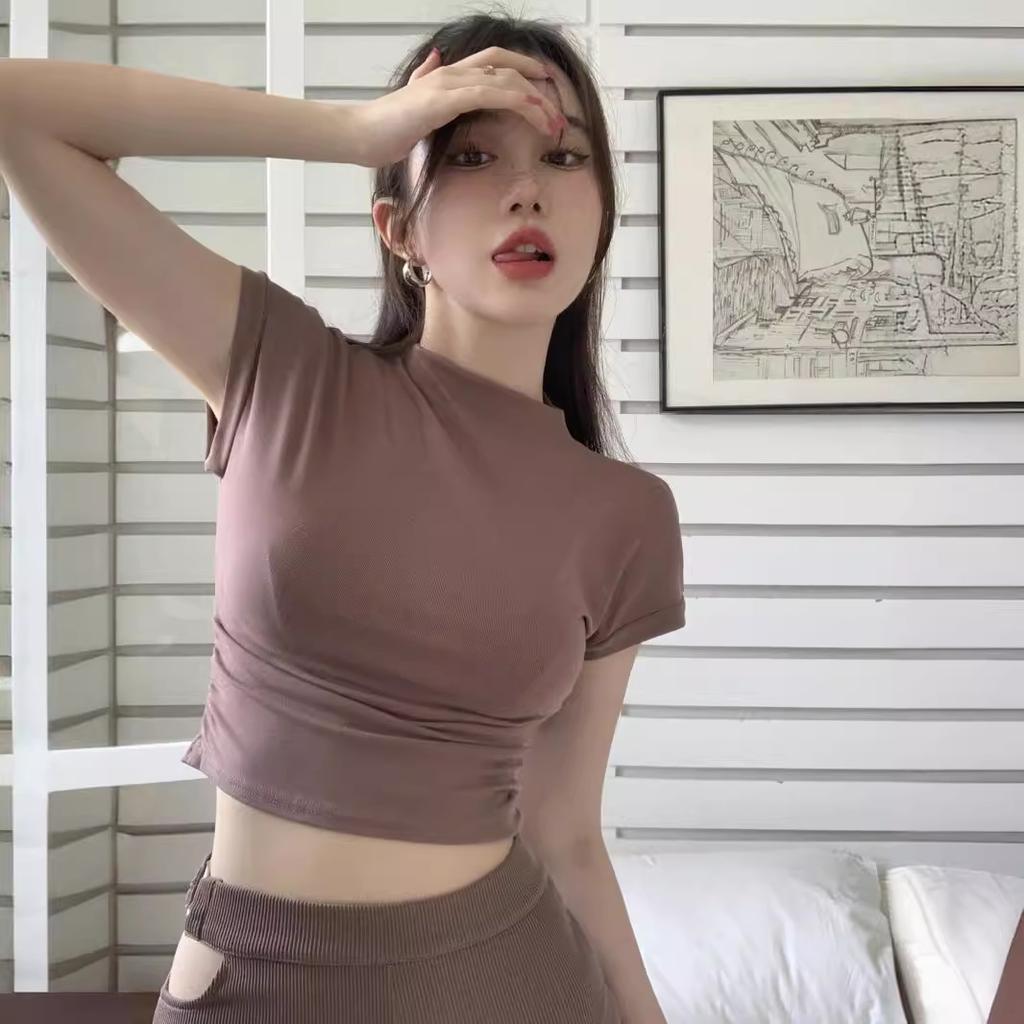 Hot Girl Half High Neck Short-sleeved T-shirt for Women In Summer Design Slim Sexy Slim Fit Inner Top Base Shirt