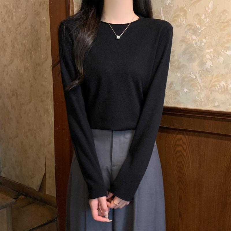 Свитер с плечами женский мягкий восковой внутренний вязаный свитер осень и зима повседневный простой базовый топ с длинными рукавами