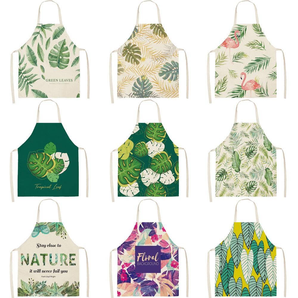 Tropical Plants Kitchen Aprons For Women Home Flower Baking Baking Cafe Cotton Linen Cleaning Aprons 38x47cm