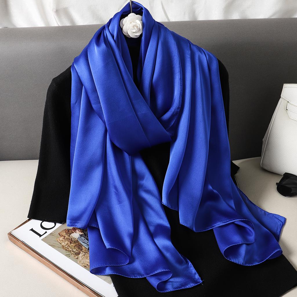 90*180cm Fashion Luxury Solid Color Silk Scarf Women Soft Smooth Scarves Head Wrap Hijab Outdoors Muffler Long Shawl Beach Towel