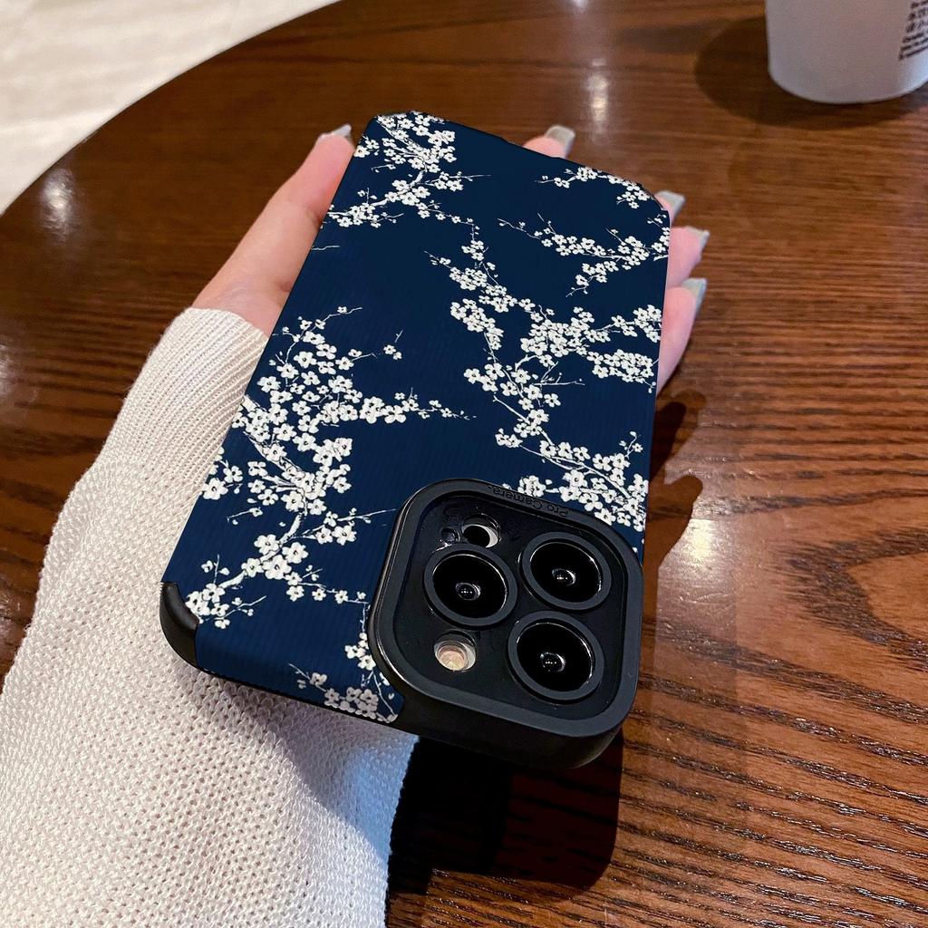 Модный чехол из силиконовой кожи с рисунком Белой Сливы для iPhone 17 16 Plus Air 14 15 Pro Max 11 12 13 Mini, противоударный, с полным покрытием