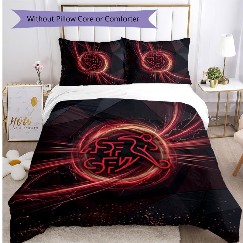 Switzerland football Printed Bedding 3 Piece Set Cozy Breathable Bed Cover Set as Housewarming Holiday Gift