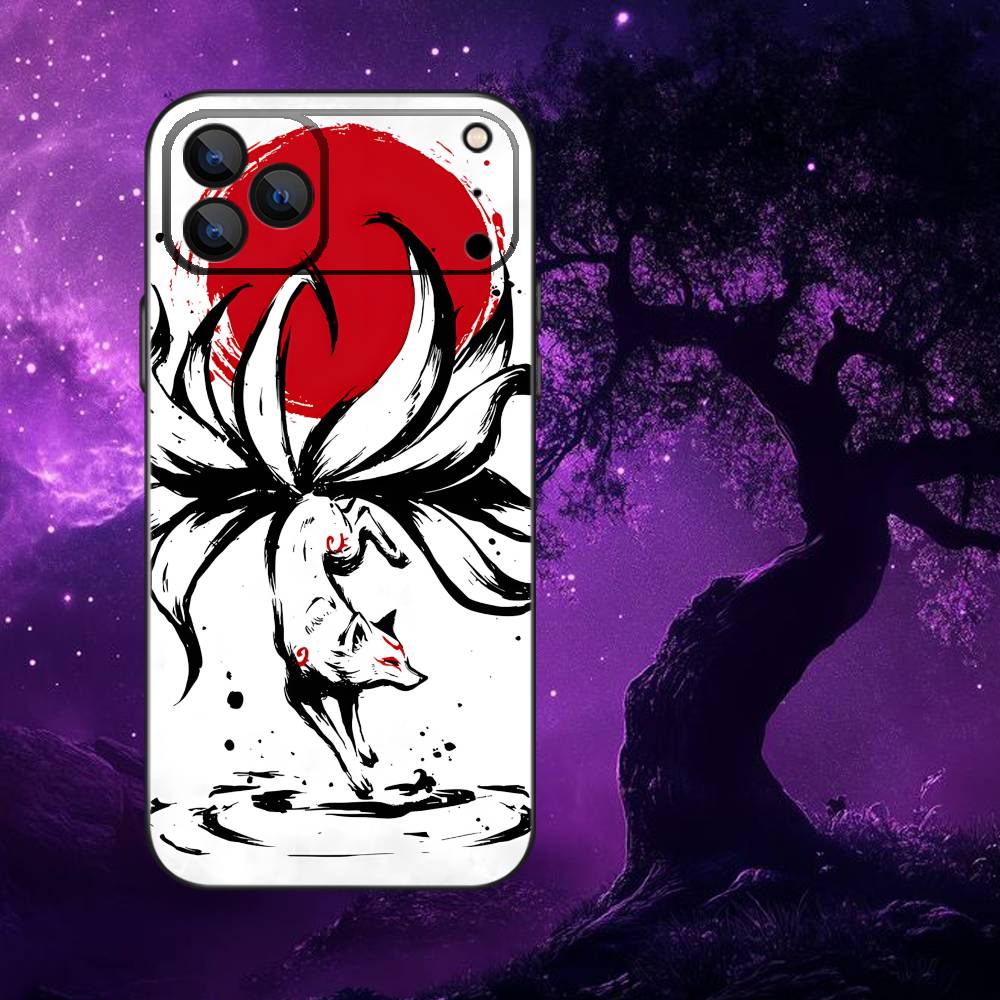 Nine tailed fox Phone Case For iPhone 17,16,15,14,13,12,Pro,Max,Plus,E,SE4,Air,Mini Black Soft Box