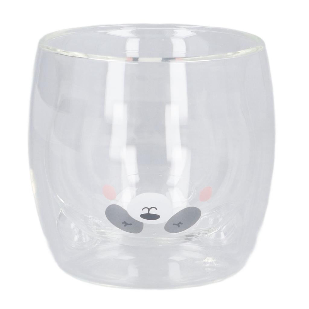 Cute Double Wall Glass Mug 250ML Heat Resistant Bear Appearance Coffee Glass Cup for Home Office Library Gifts Smile