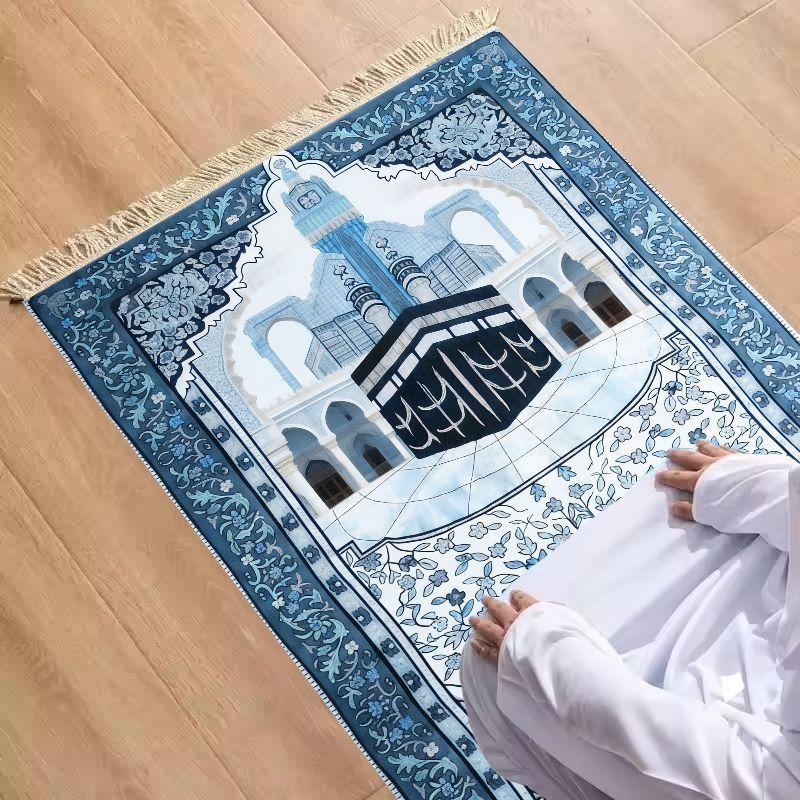 Vintage Khorba White Mosque Tasseled Prayer Rug, Lightweight Portable Islamic Prayer Mat for Hajj Home Decoration