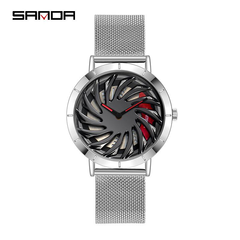 Сеть новых продуктов с кварцевыми часами Модные трендовые часы Простые креативные кварцевые мужские часы с полым автомобилем на колесиках